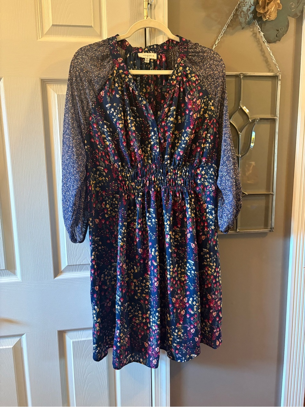 Umgee USA Floral Metallic Mixed Print Smocked Midi Dress 2XL